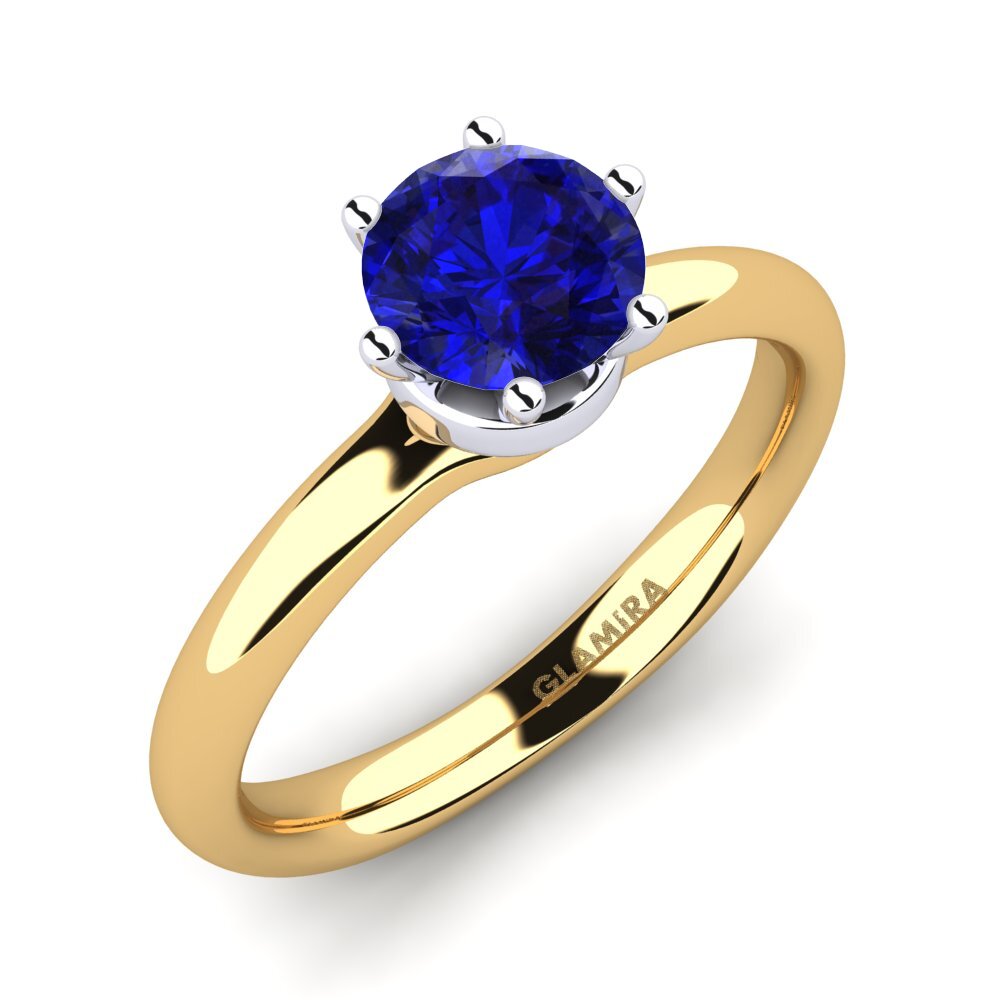 14ct Yellow / White Gold Sapphire (Lab Created) Engagement Ring Almira 0.8 crt