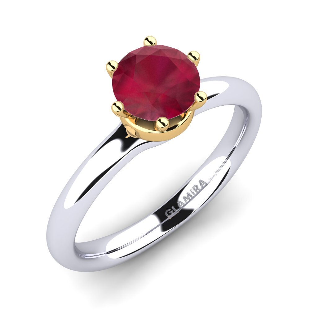 18ct White / Yellow Gold Ruby Engagement Ring Almira 0.8 crt