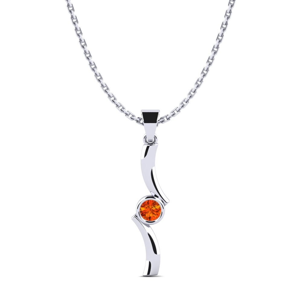 14k Oro Blanco Zafiro Naranja Colgante de Mujer Alunissage
