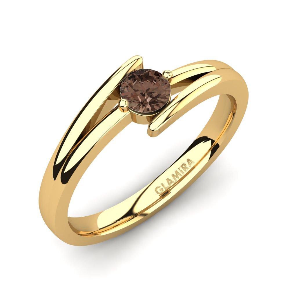 18k Oro Amarillo Cuarzo humo Anillo de compromiso Amalia 0.25crt