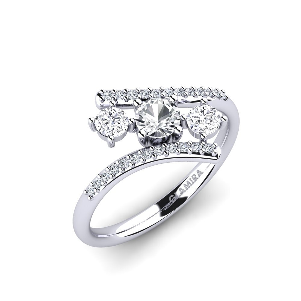 18k Oro Blanco Circón Blanco Anillo de compromiso Anjatonia