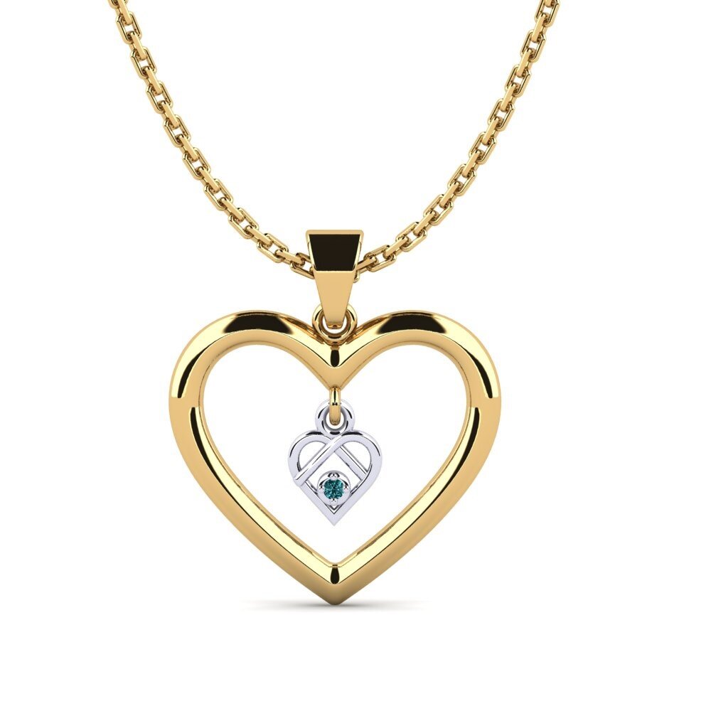 14k Oro Amarillo & Blanco Diamante Azul Colgante de Mujer Apothem