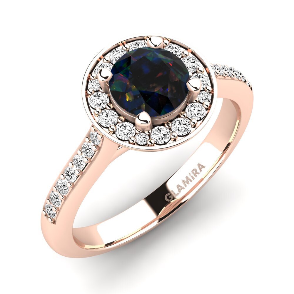 18k Oro Rosa Opalo Negro Anillo de compromiso Ashley