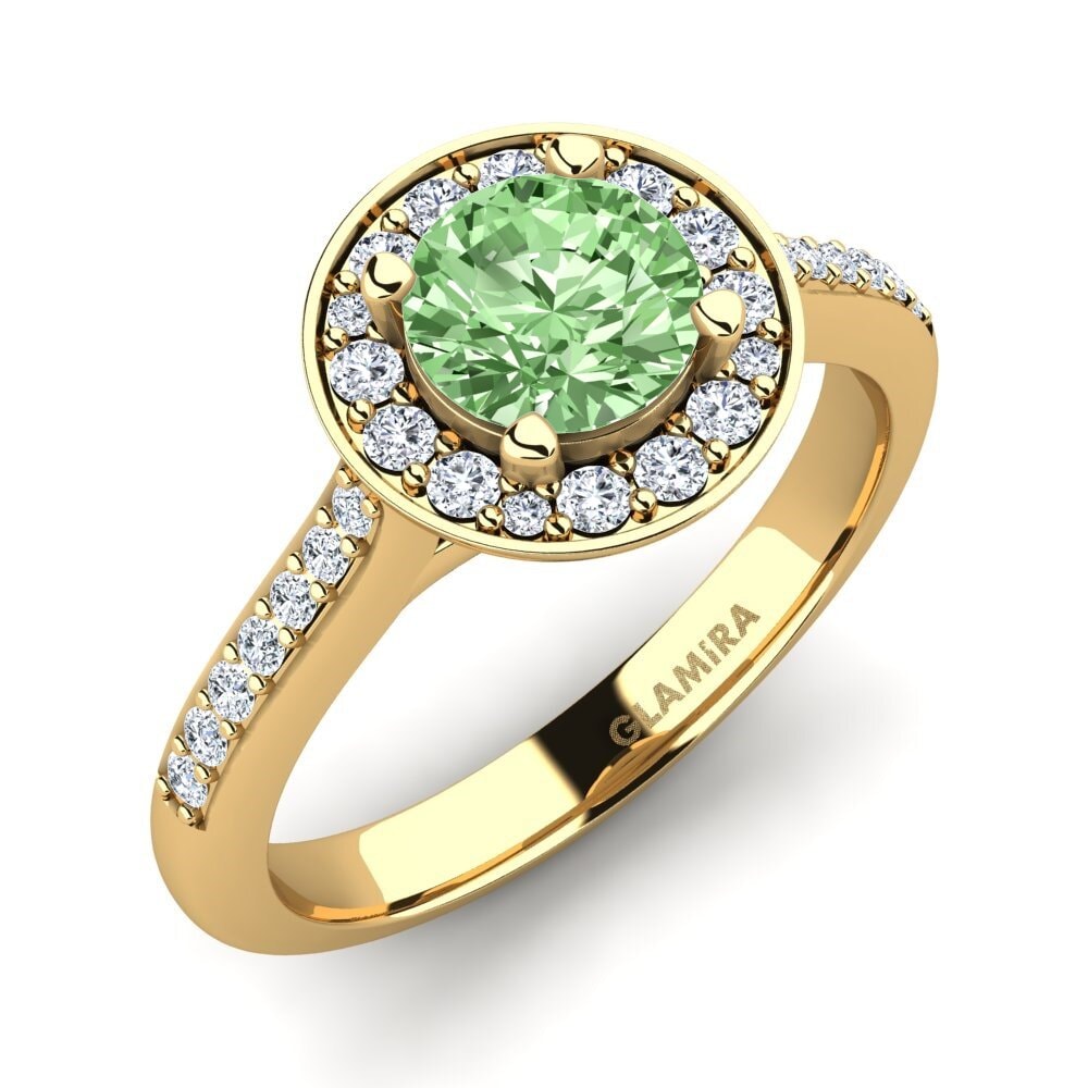 Gelbgold 375 Grüner Diamant Verlobungsring Ashley