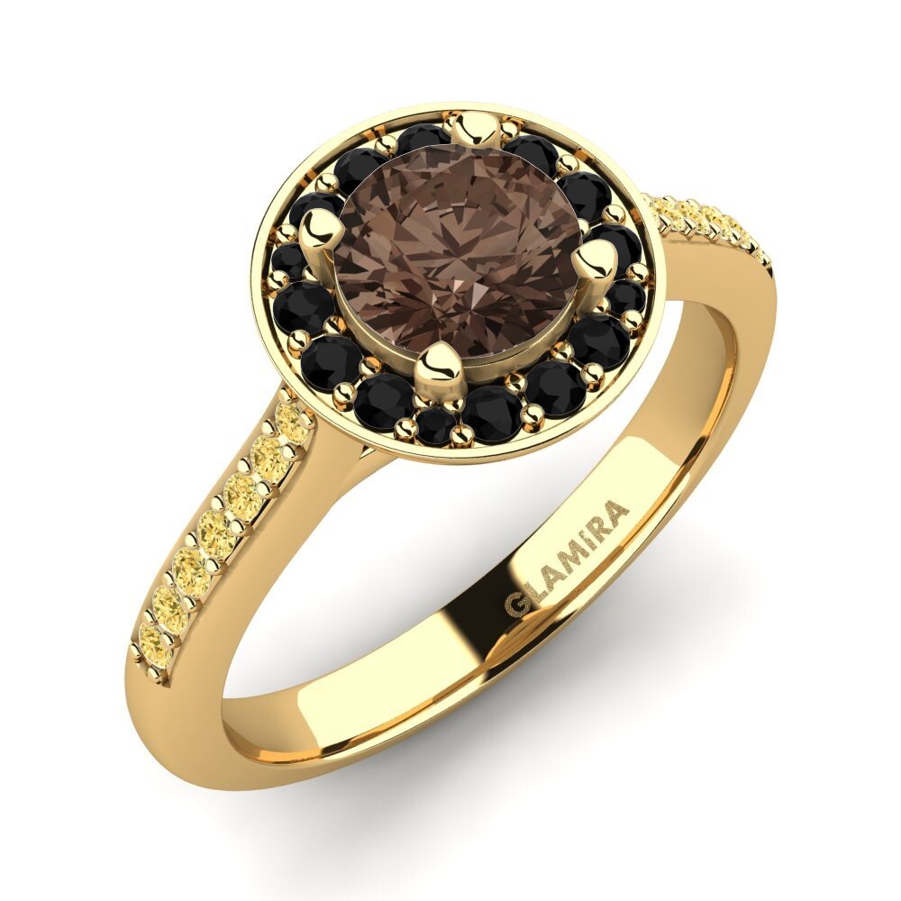 18k Oro Amarillo Cuarzo humo Anillo de compromiso Ashley