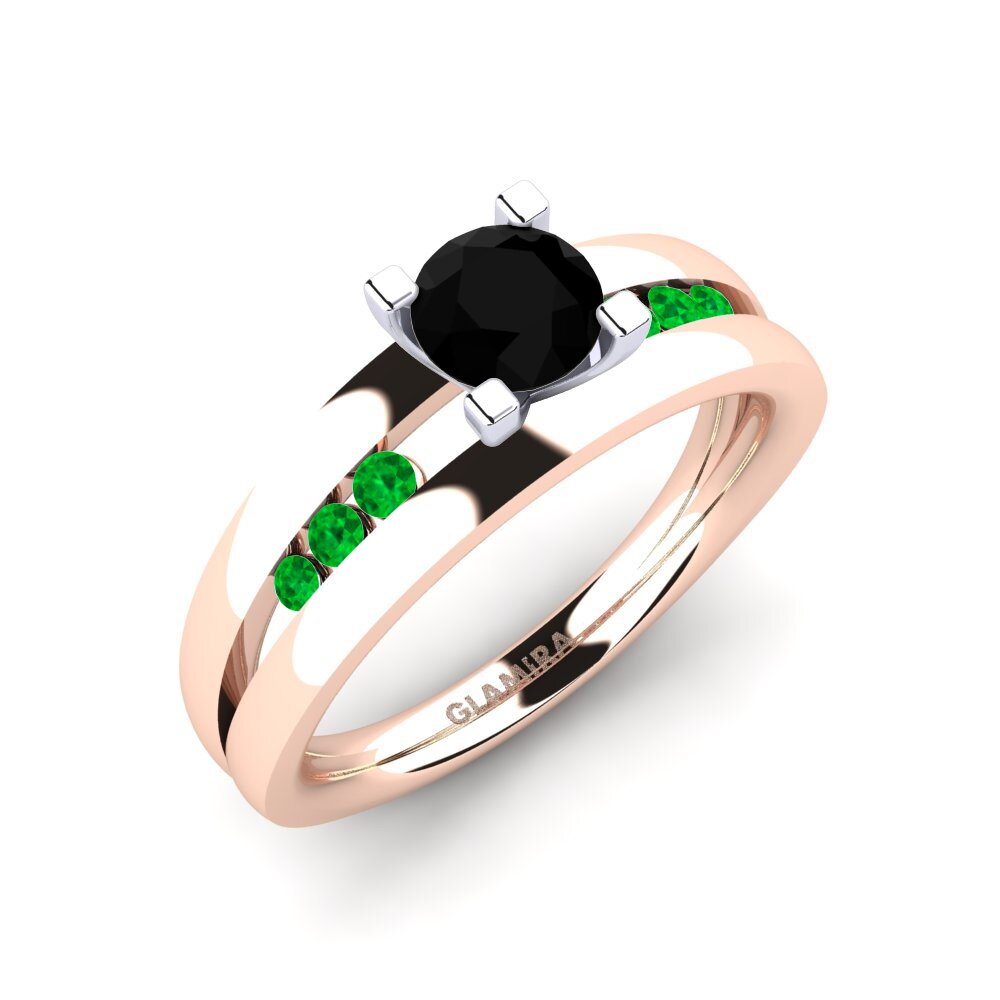 14K Rood & Wit Goud Zwarte Diamant Verlovingsring Bayamine