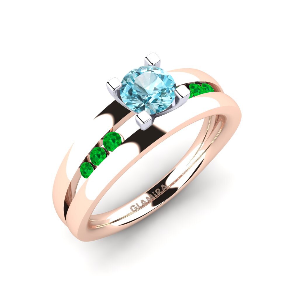 14k Oro Rosa & Blanco Circón Azul Anillo de compromiso Bayamine