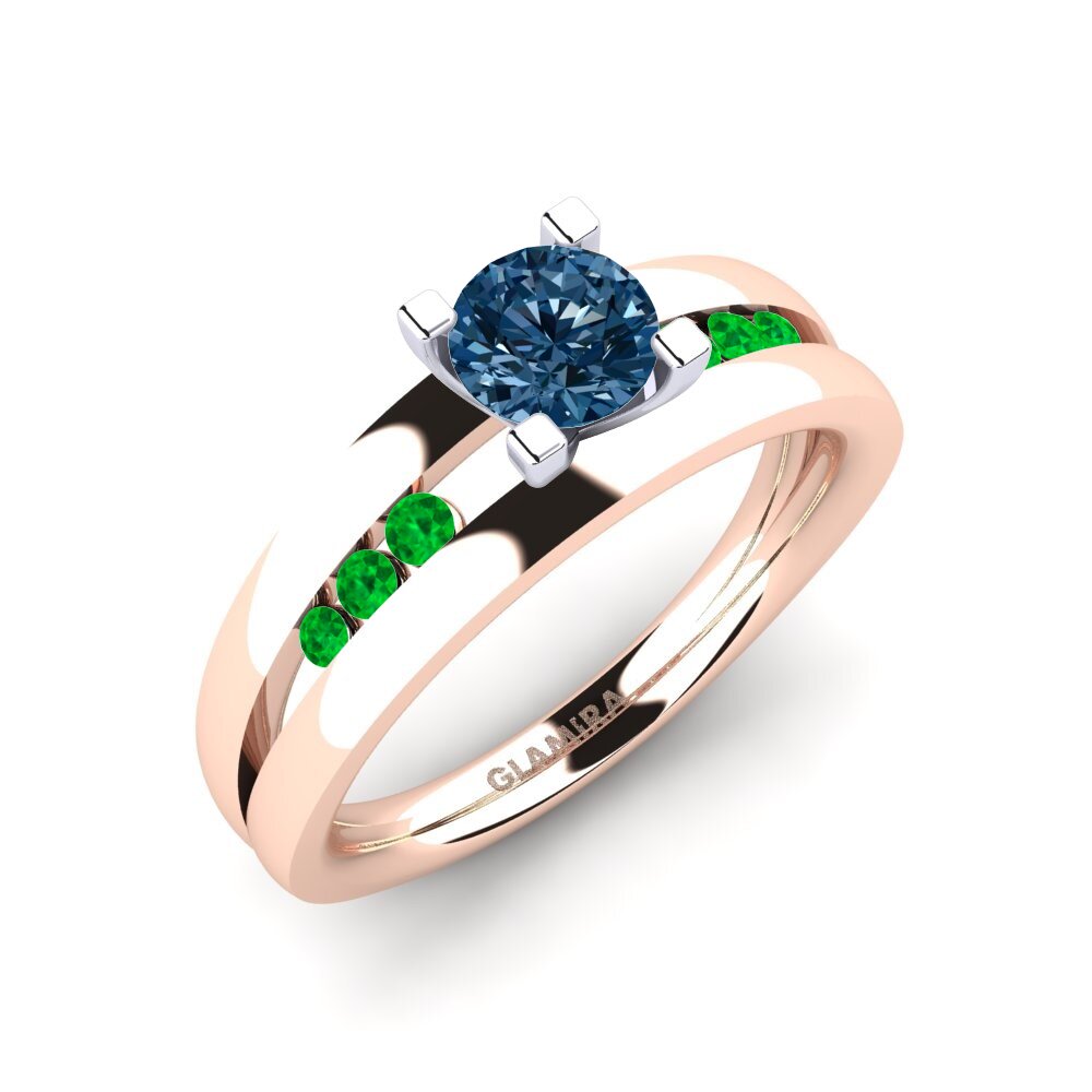 14K Rood & Wit Goud Blauwe Diamant Verlovingsring Bayamine