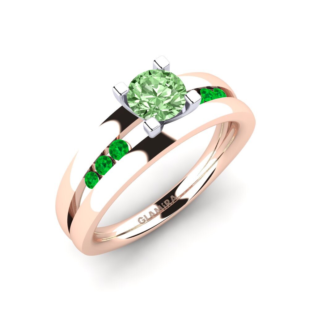 14K Rood & Wit Goud Groene Diamant Verlovingsring Bayamine