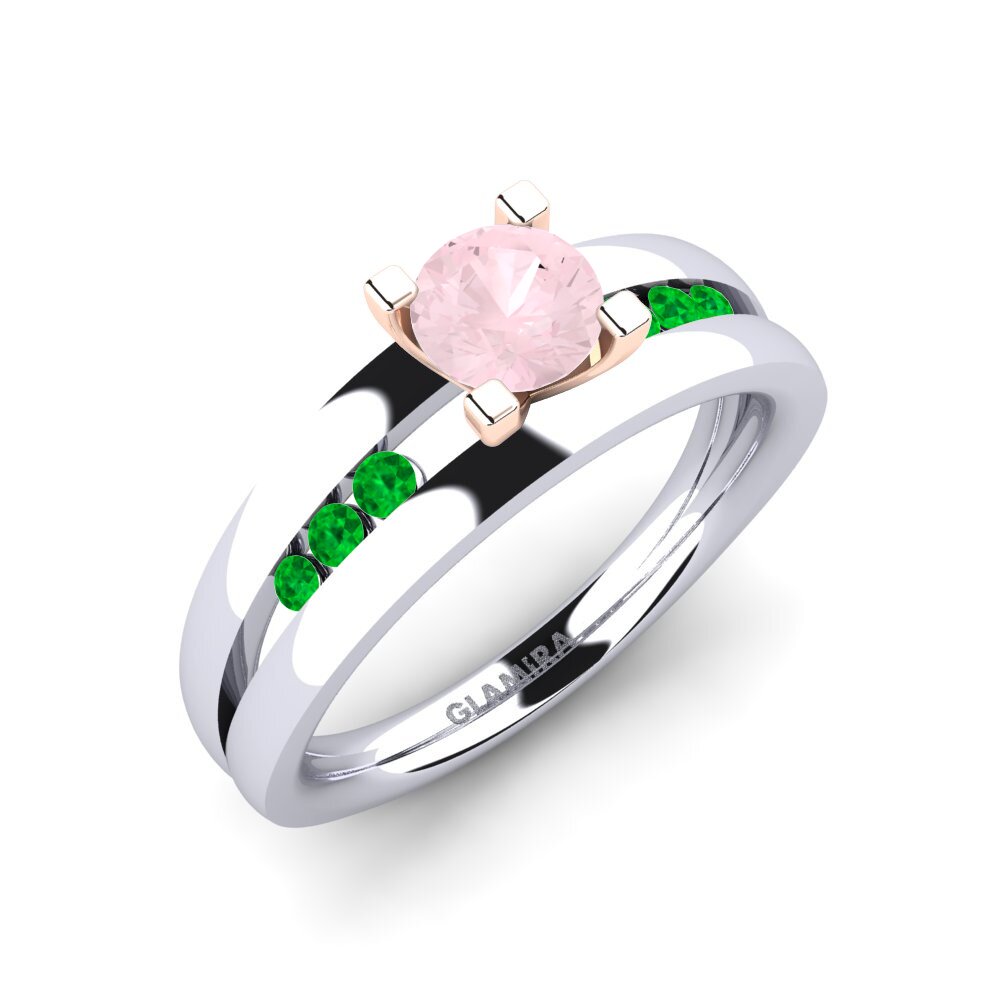 18K White & Rose Gold Rose Quartz Engagement Ring Bayamine