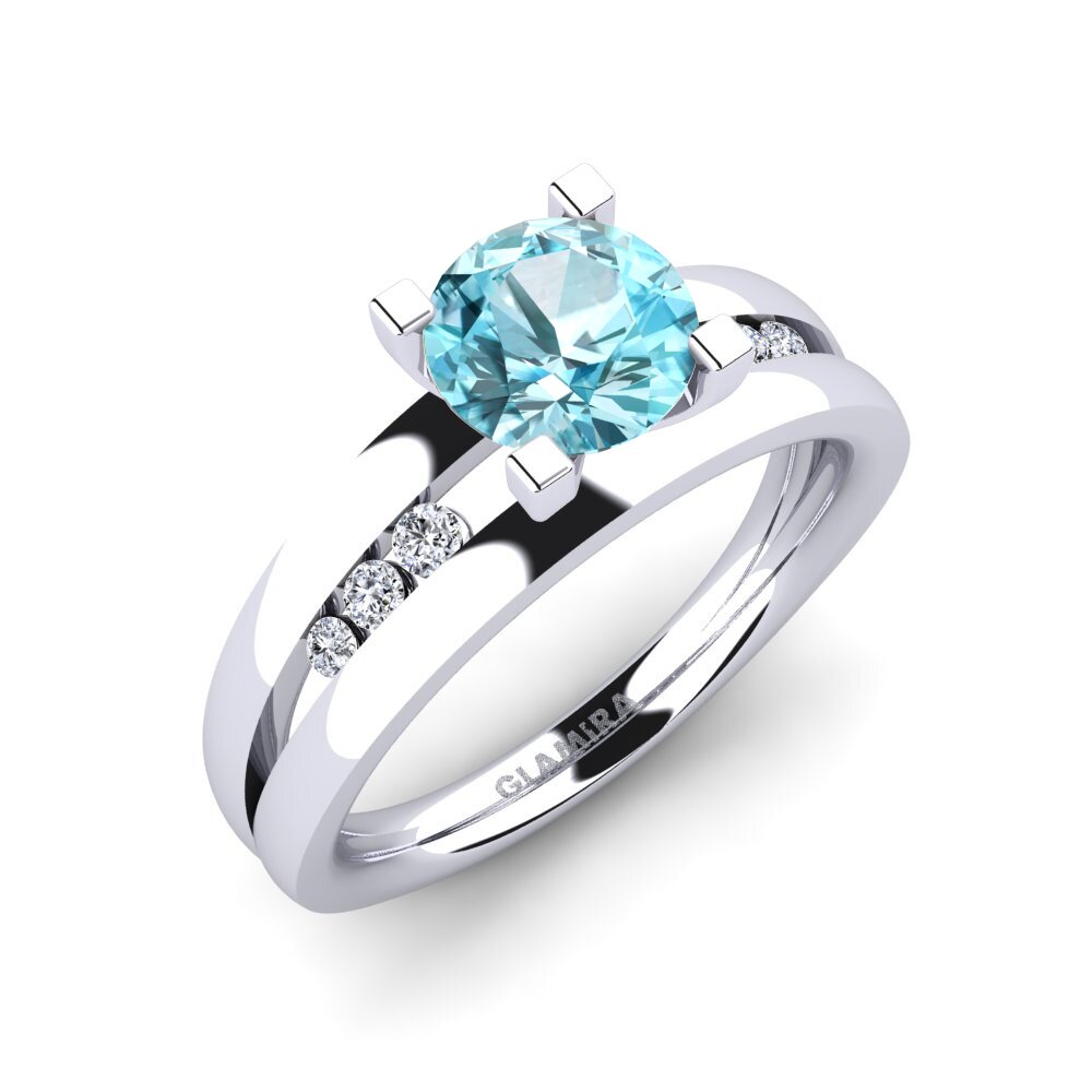 Blue Zircon Engagement Ring Bayamine 1.0 crt