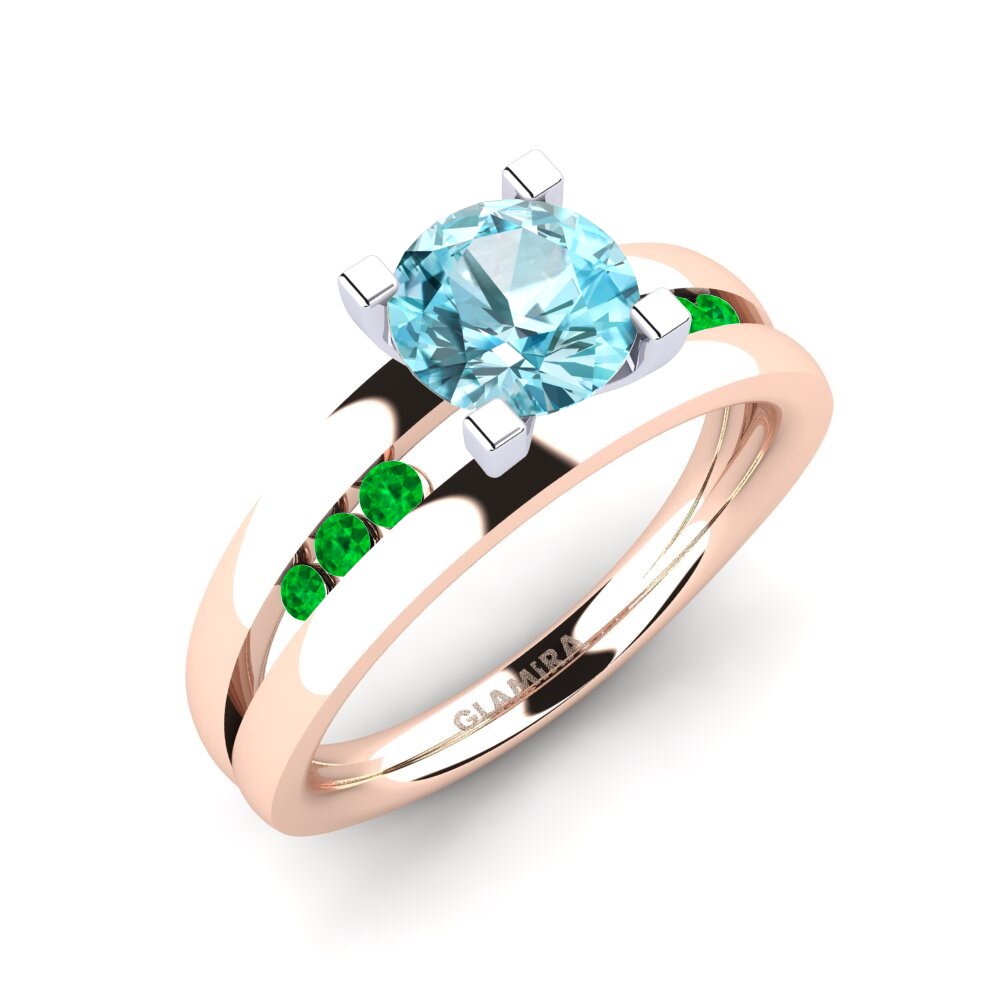14k Oro Rosa & Blanco Circón Azul Anillo de compromiso Bayamine 1.0 crt