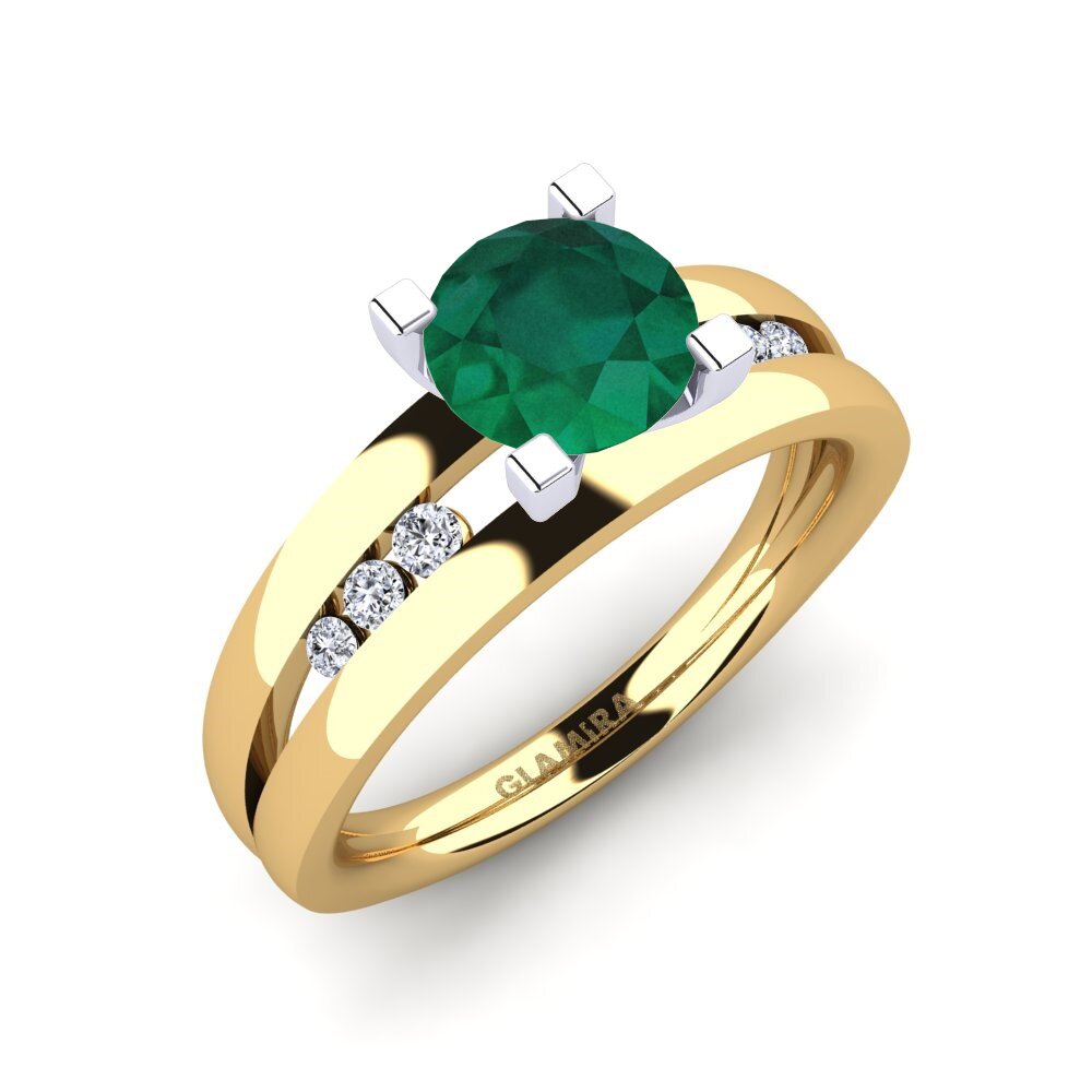 14ct Yellow / White Gold Emerald Engagement Ring Bayamine 1.0 crt