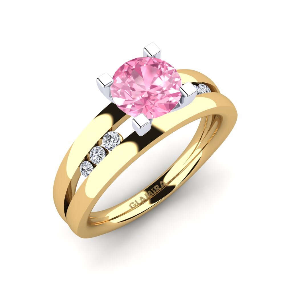 18K Geel & Wit Goud Roze Saffier Verlovingsring Bayamine 1.0 crt