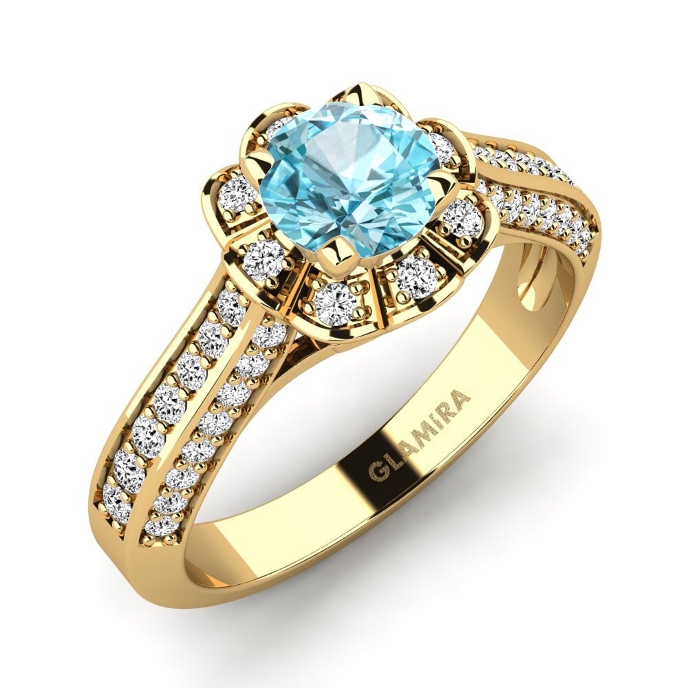 14ct Yellow Gold Blue Zircon Engagement Ring Bella