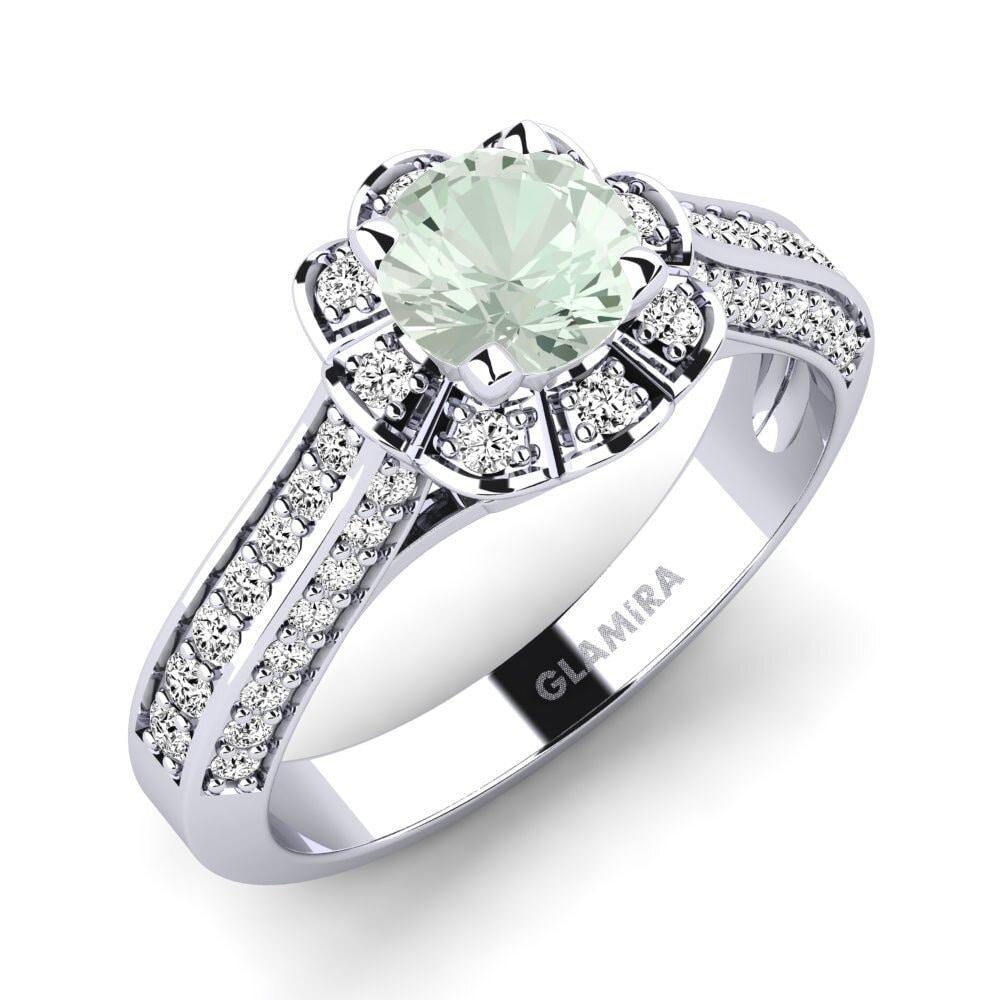 950 Palladium Groene Amethist Verlovingsring Bella