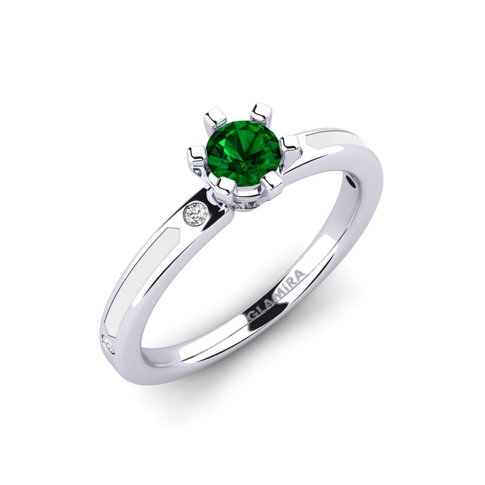 14k Oro Blanco Circonita Verde Anillo de compromiso Beniamina