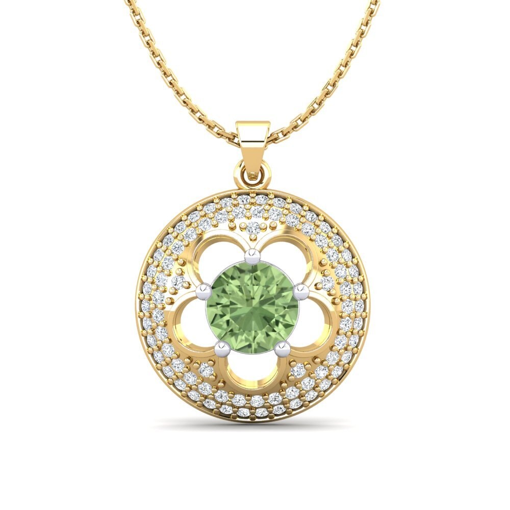 9k Oro Amarillo & Blanco Zafiro Verde Colgante de Mujer Bertina