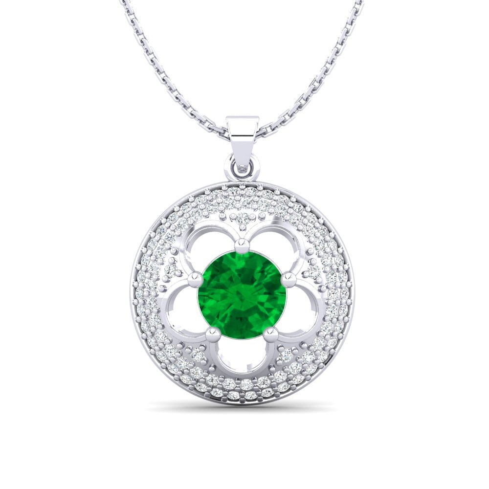 9k Oro Blanco Esmeralda (creada en laboratorio) Colgante de Mujer Bertina