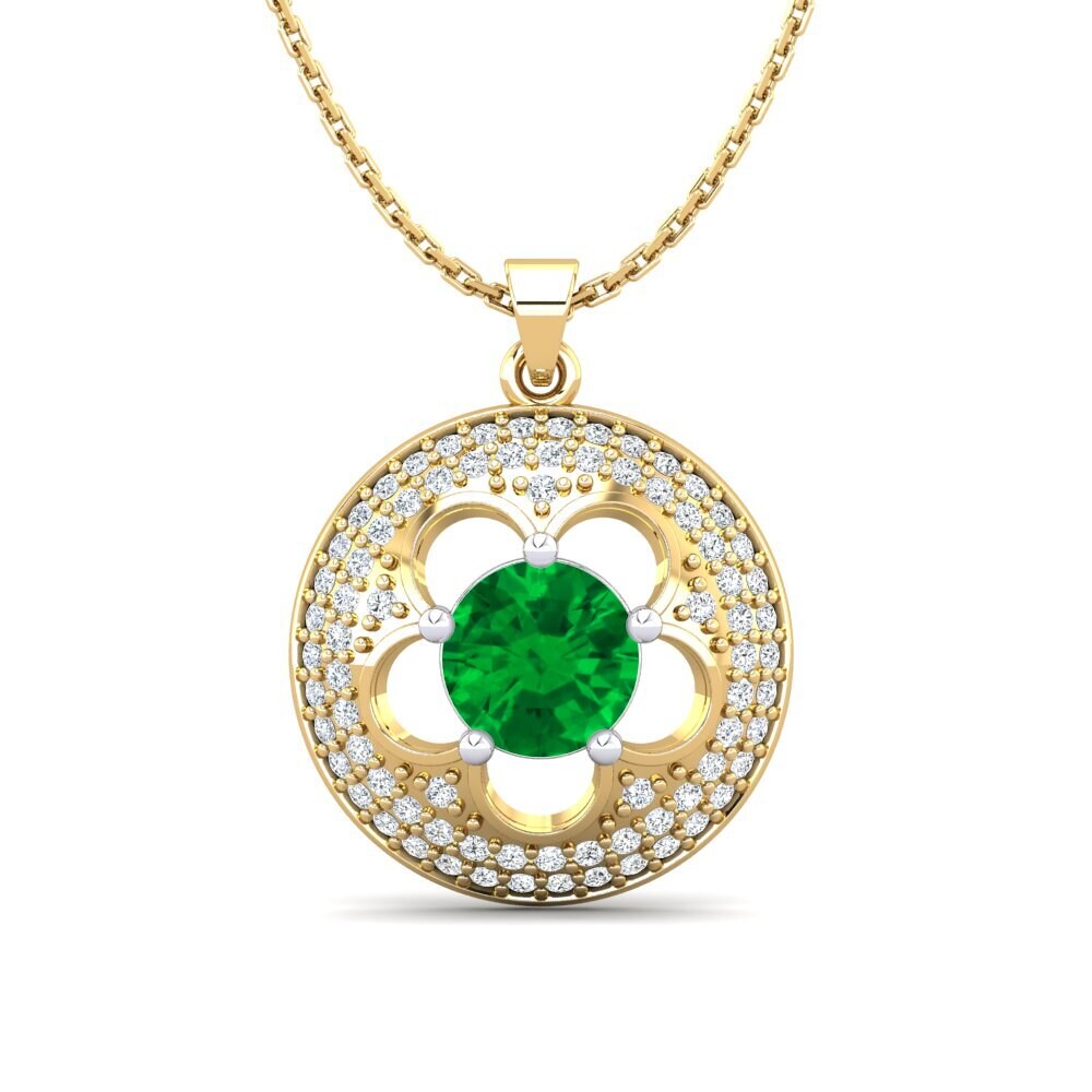 9k Oro Amarillo & Blanco Esmeralda (creada en laboratorio) Colgante de Mujer Bertina