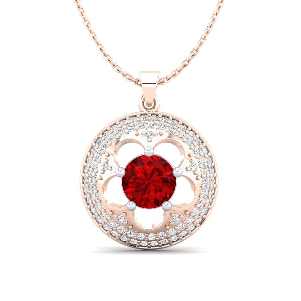 14k Oro Rosa & Blanco Rubí (Creado en laboratorio) Colgante de Mujer Bertina