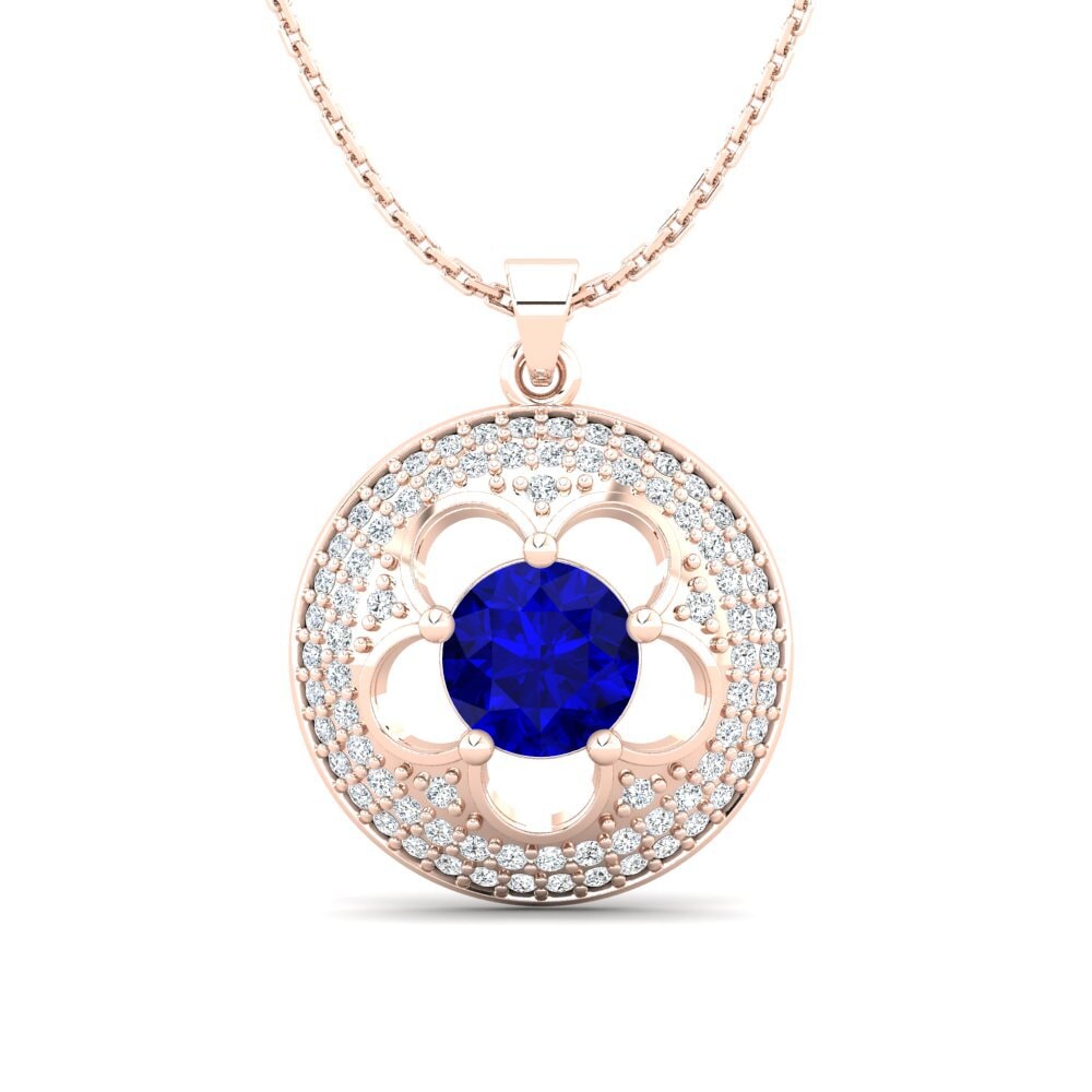 14ct Rose Gold Sapphire (Lab Created) Women's Pendant Bertina