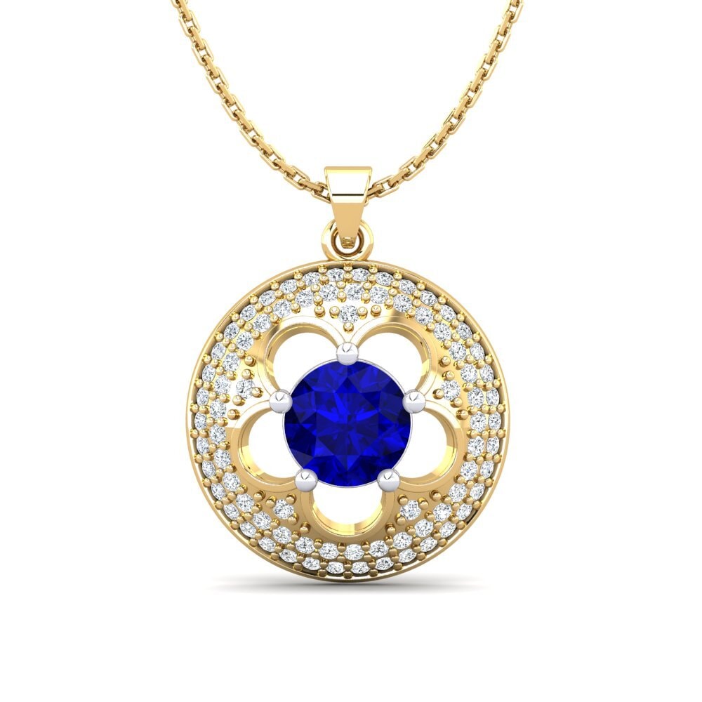 18k Oro Amarillo & Blanco Safiro (Creado en Laboratorio) Colgante de Mujer Bertina