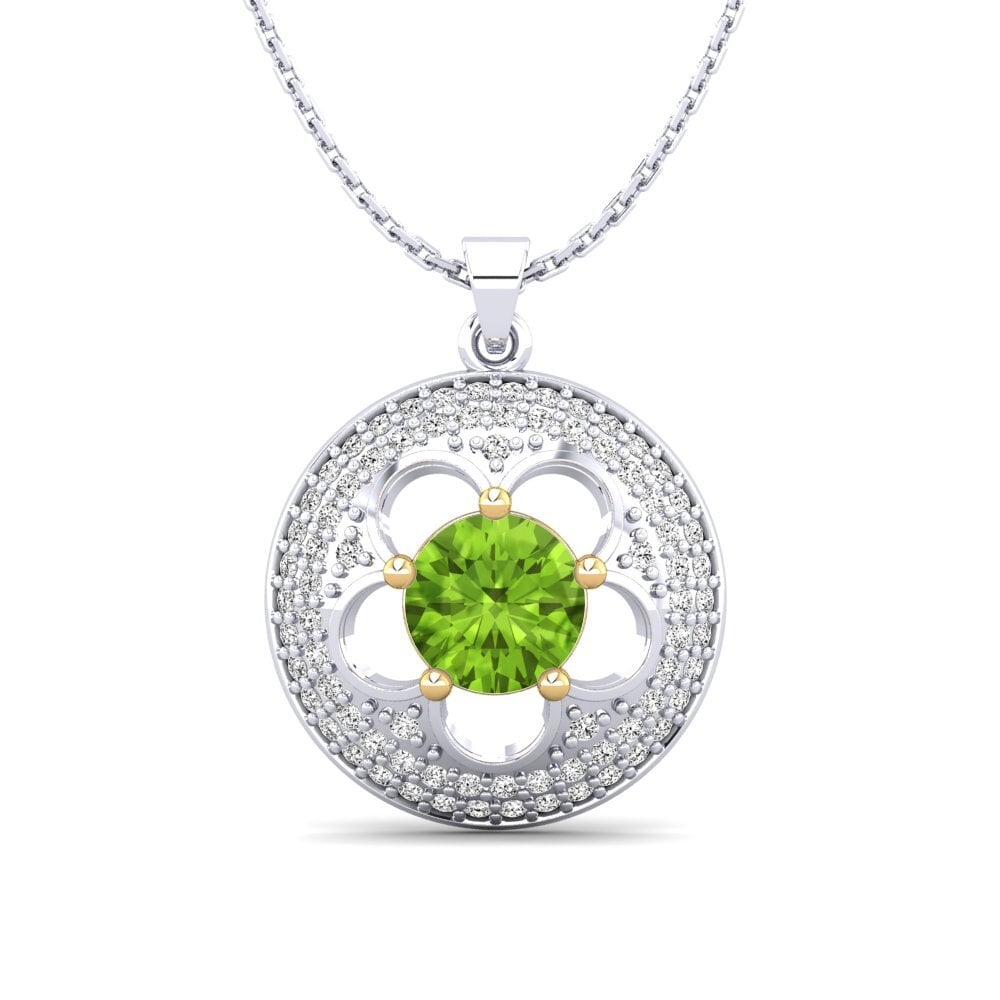 14k Oro Blanco & Amarillo Peridoto Colgante de Mujer Bertina