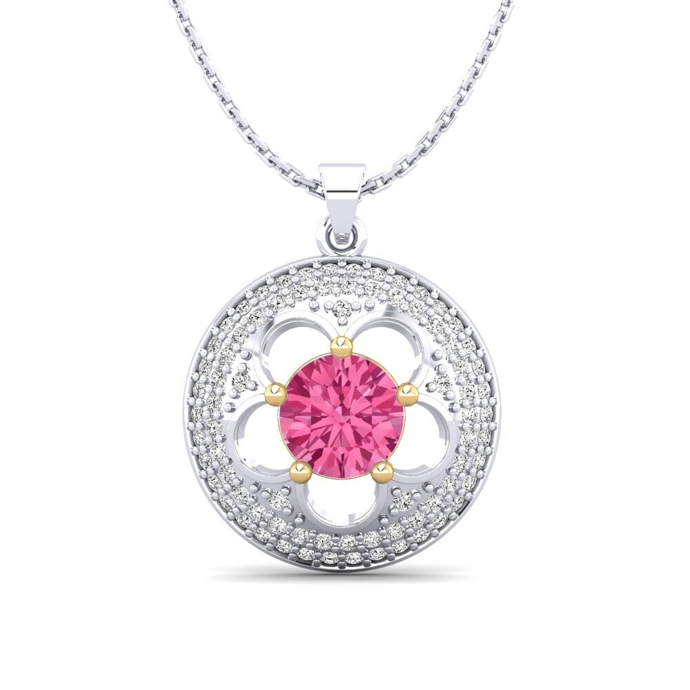 14k Oro Blanco & Amarillo Turmalina rosa Colgante de Mujer Bertina