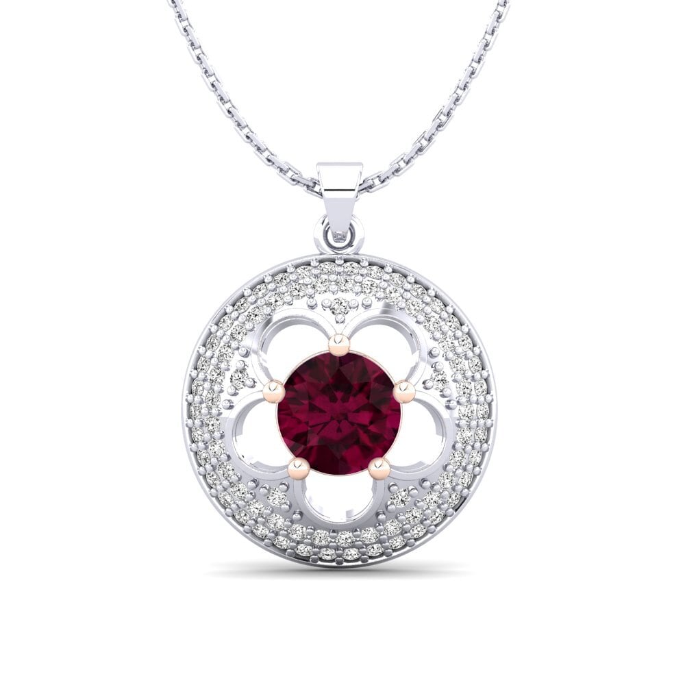 18k Oro Blanco & Rosa Granate Rhodolite Colgante de Mujer Bertina