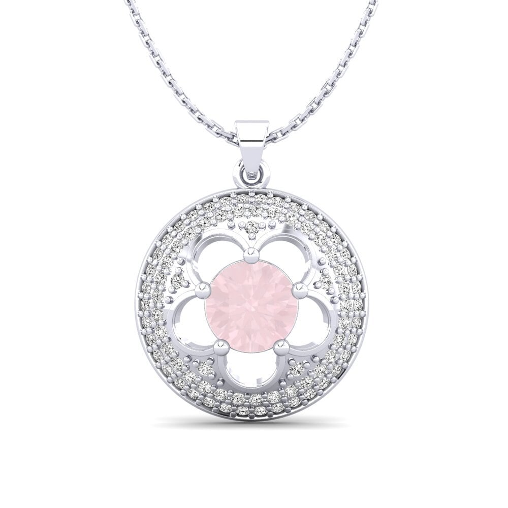 14ct White Gold Rose Quartz Women's Pendant Bertina