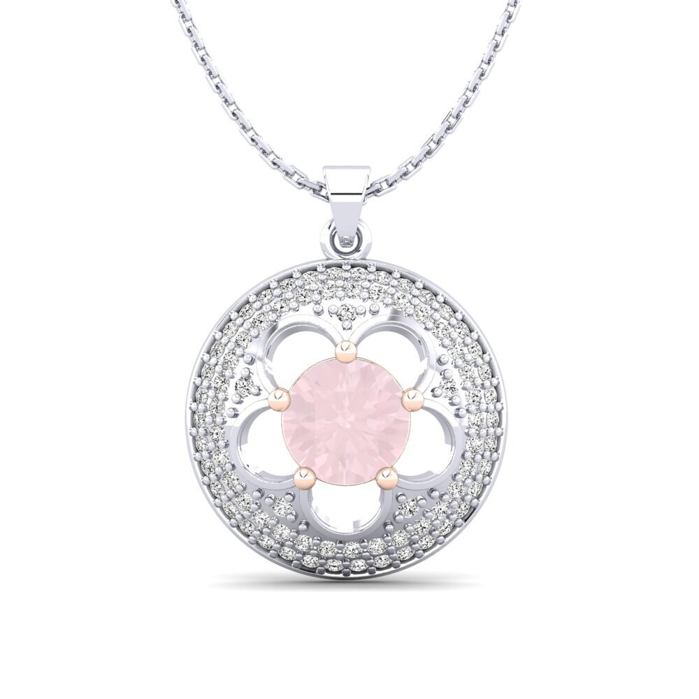 14k Oro Blanco & Rosa Cuarzo rosa Colgante de Mujer Bertina