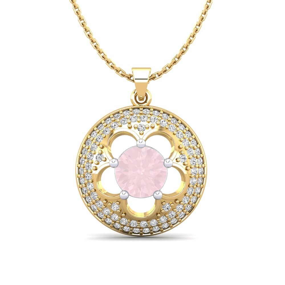 14k Oro Amarillo & Blanco Cuarzo rosa Colgante de Mujer Bertina