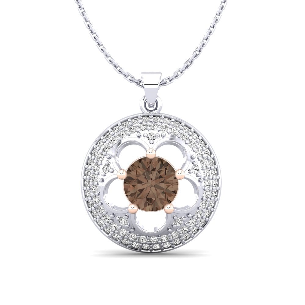 14k White & Rose Gold Smoky Quartz Women's Pendant Bertina