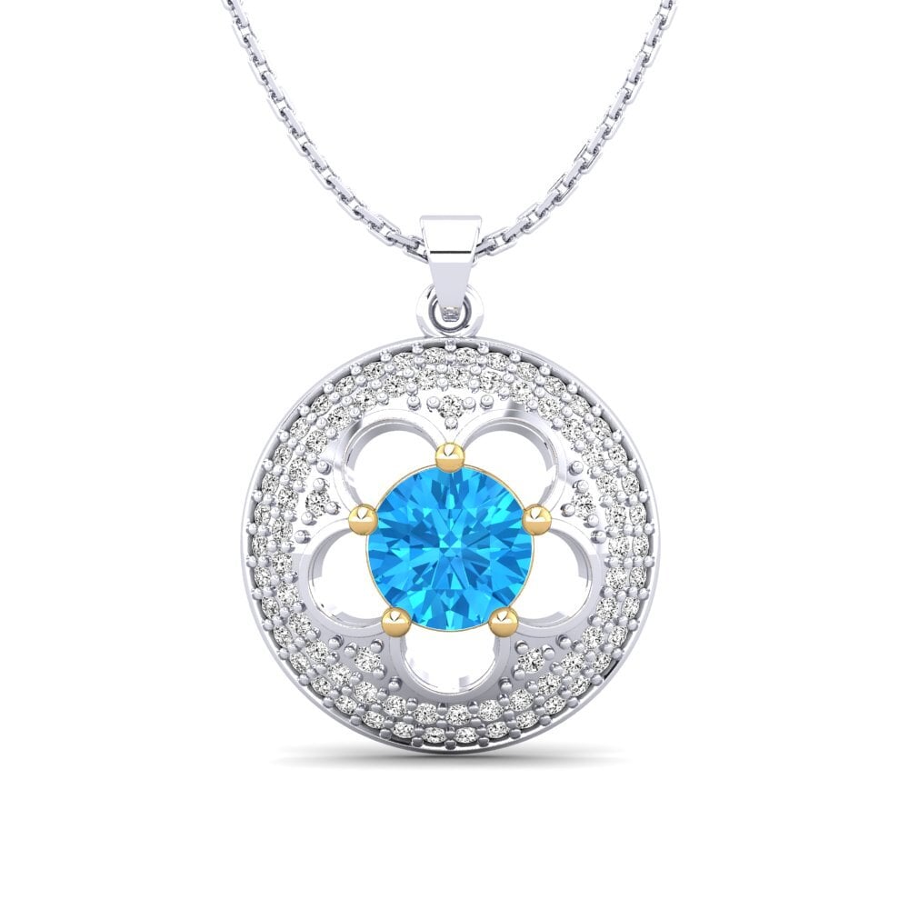 18k Oro Blanco & Amarillo Topacio azul Colgante de Mujer Bertina