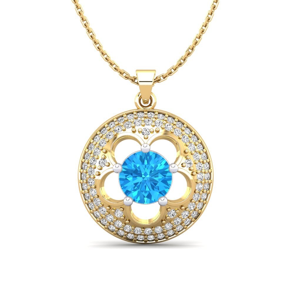 9k Oro Amarillo & Blanco Topacio azul Colgante de Mujer Bertina