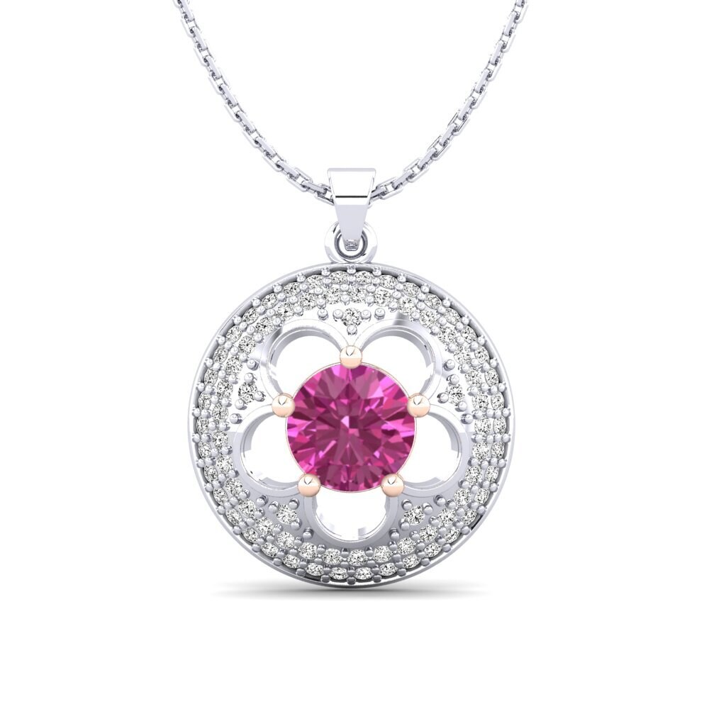 9k Oro Blanco & Rosa Topacio Rosa Colgante de Mujer Bertina