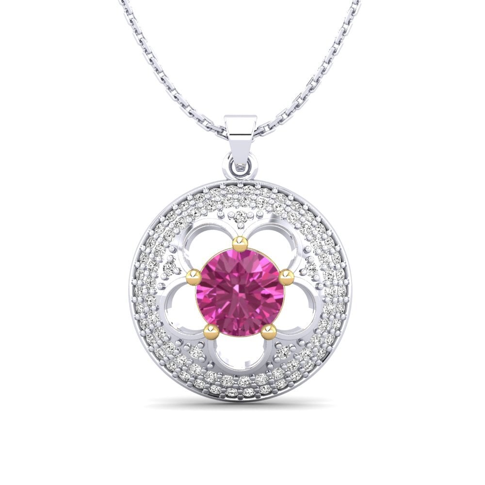 14k Oro Blanco & Amarillo Topacio Rosa Colgante de Mujer Bertina