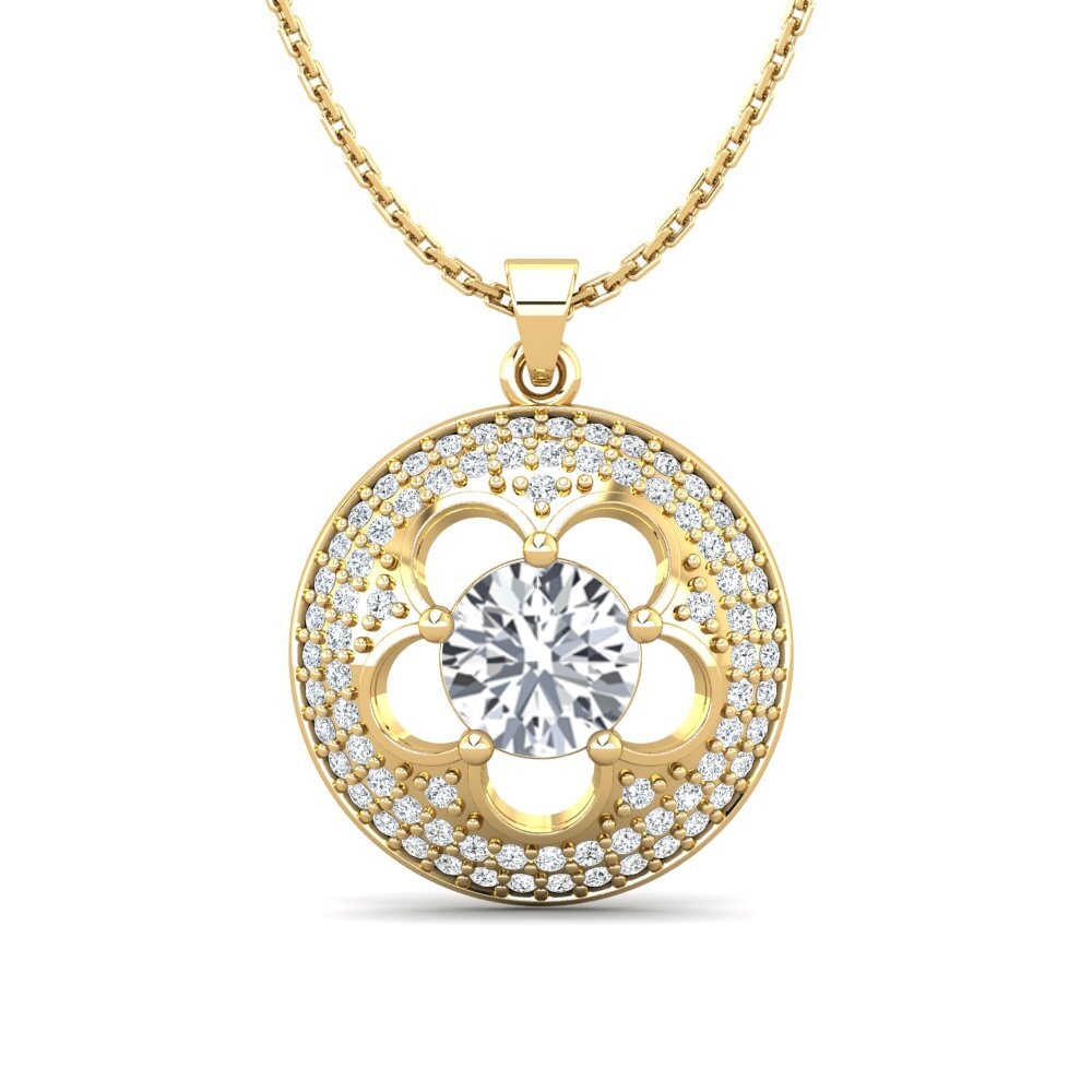 14k Yellow Gold White Zircon Women's Pendant Bertina