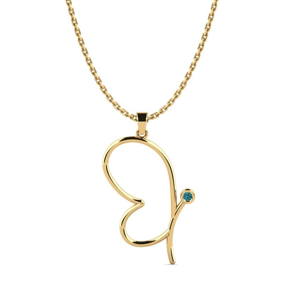 14k Oro Amarillo Diamante Azul Colgante de Mujer Besta