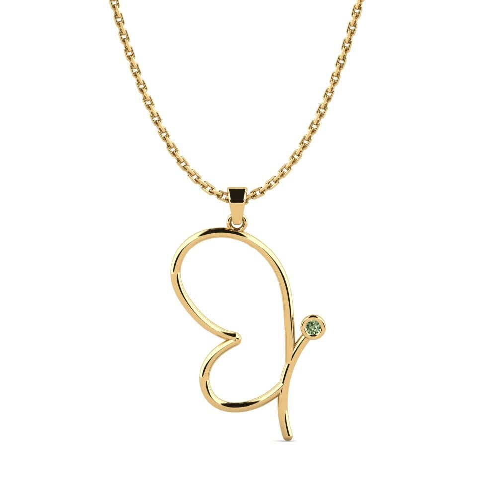 14k Oro Amarillo Diamante Verde Colgante de Mujer Besta