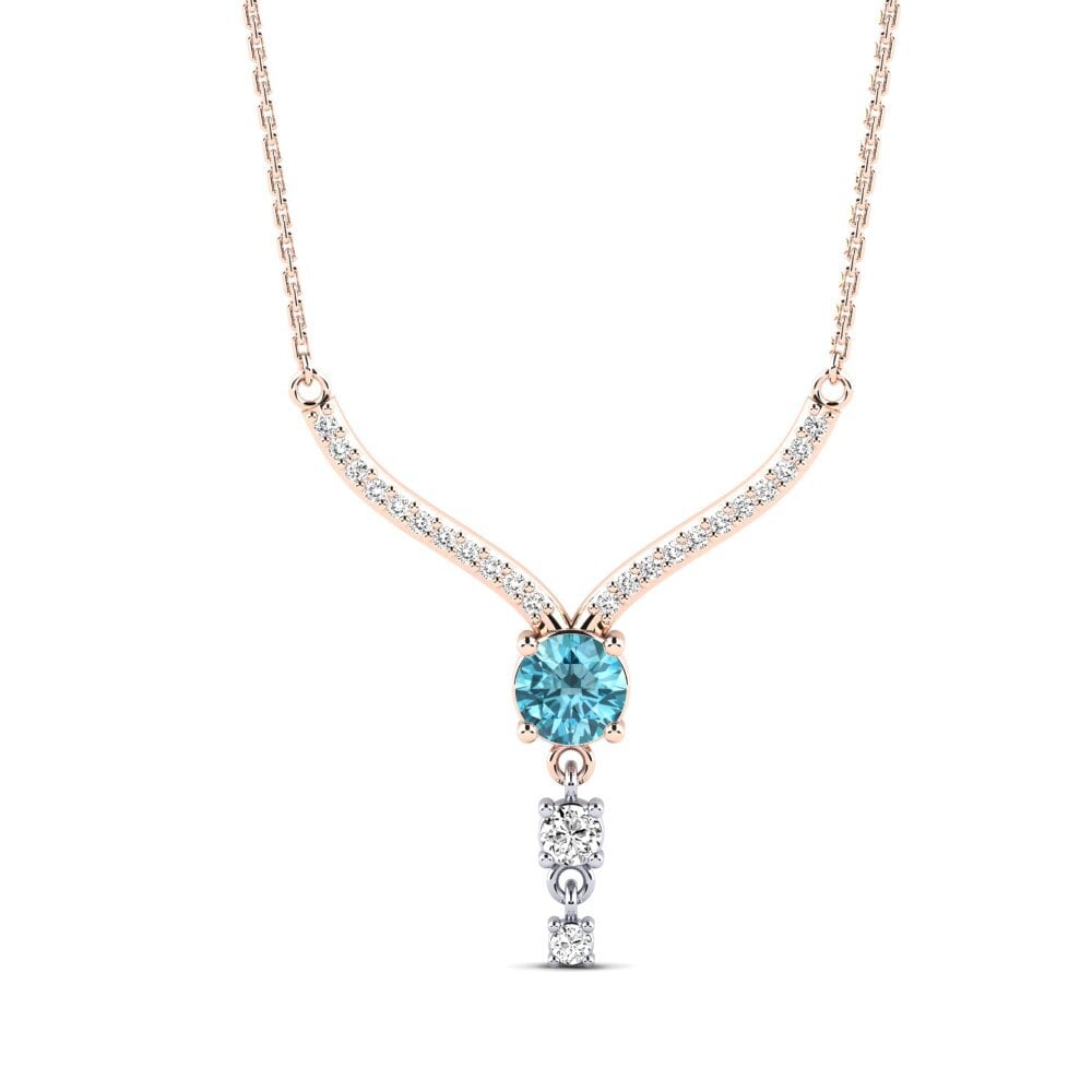 14ct Rose / White Gold Blue Zircon Women's Necklace Bonfilia
