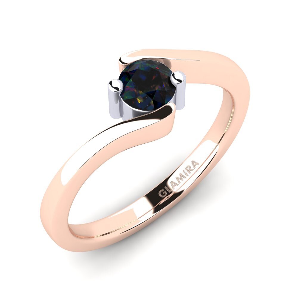 9k Oro Rosa & Blanco Opalo Negro Anillo de compromiso Bridal Element