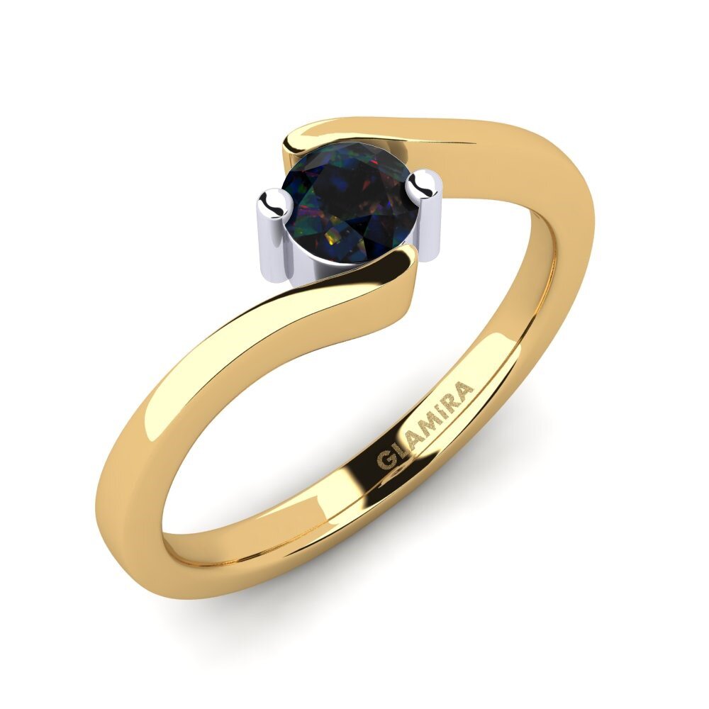 14ct Yellow / White Gold Black Opal Engagement Ring Bridal Element
