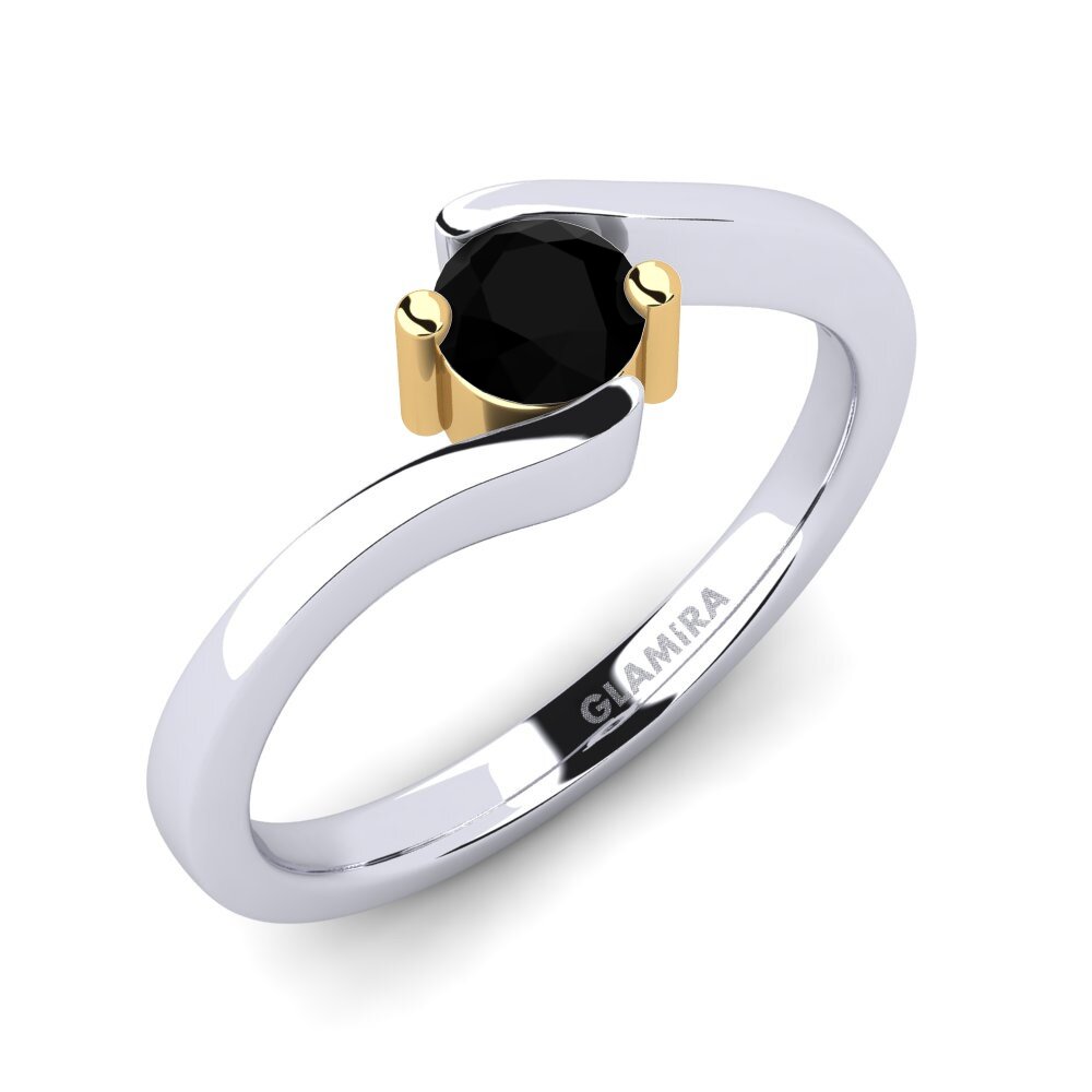 14ct White / Yellow Gold Black Sapphire Engagement Ring Bridal Element