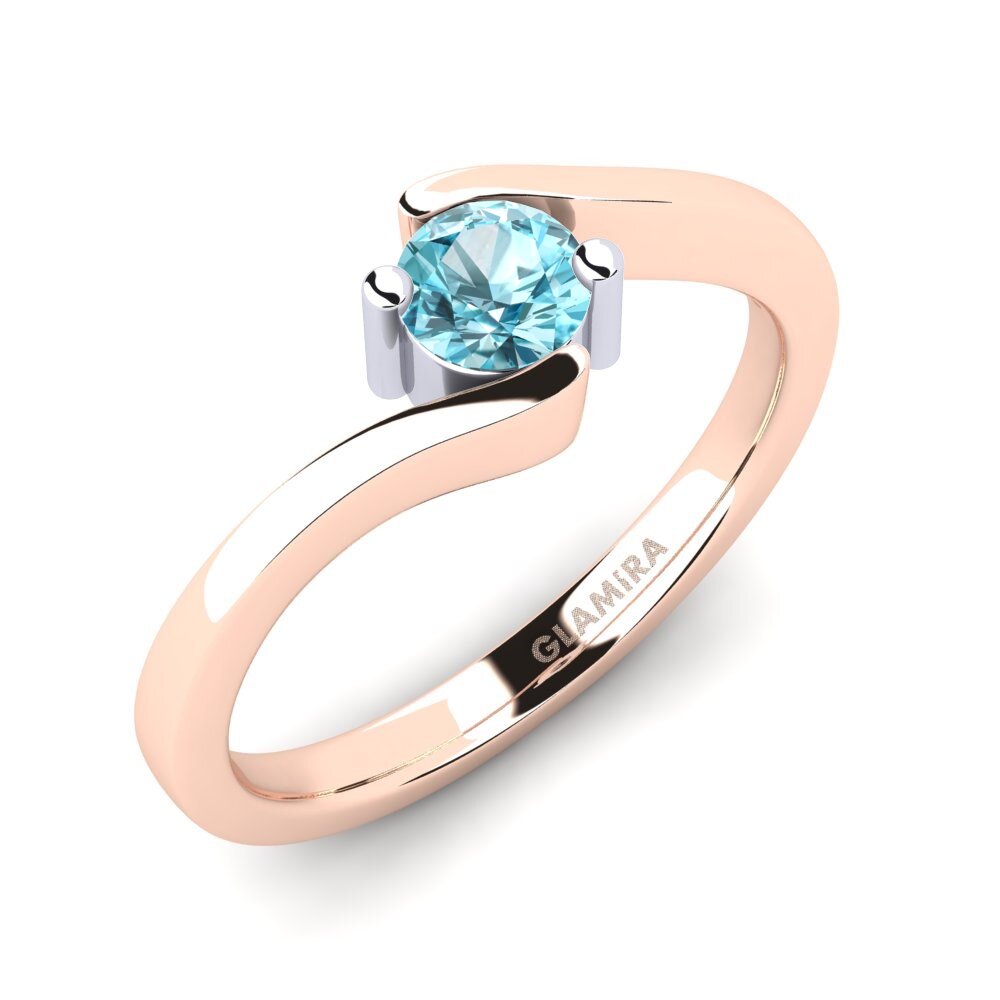 14k Oro Rosa & Blanco Circón Azul Anillo de compromiso Bridal Element