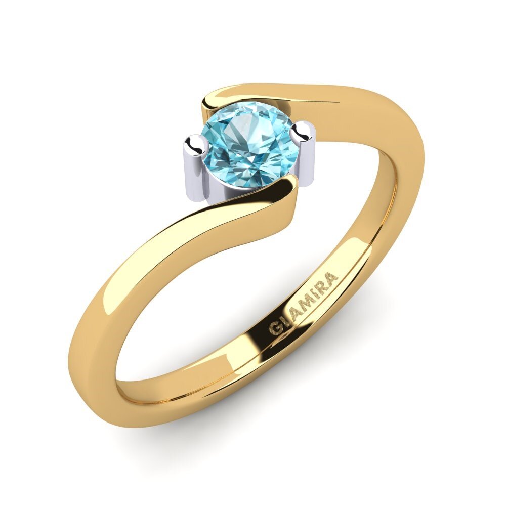 14k Oro Amarillo/Blanco Circón Azul Anillo de compromiso Bridal Element