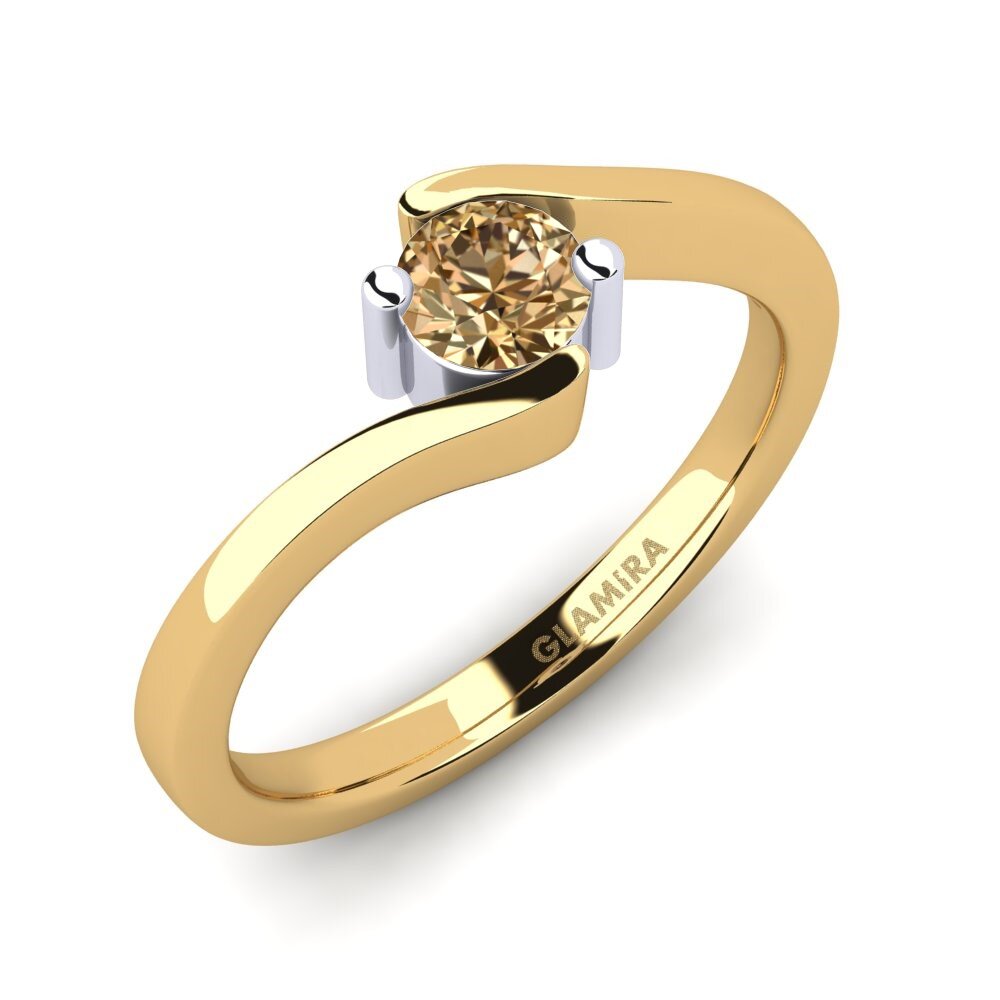 18K Geel & Wit Goud Bruine Diamant Verlovingsring Bridal Element