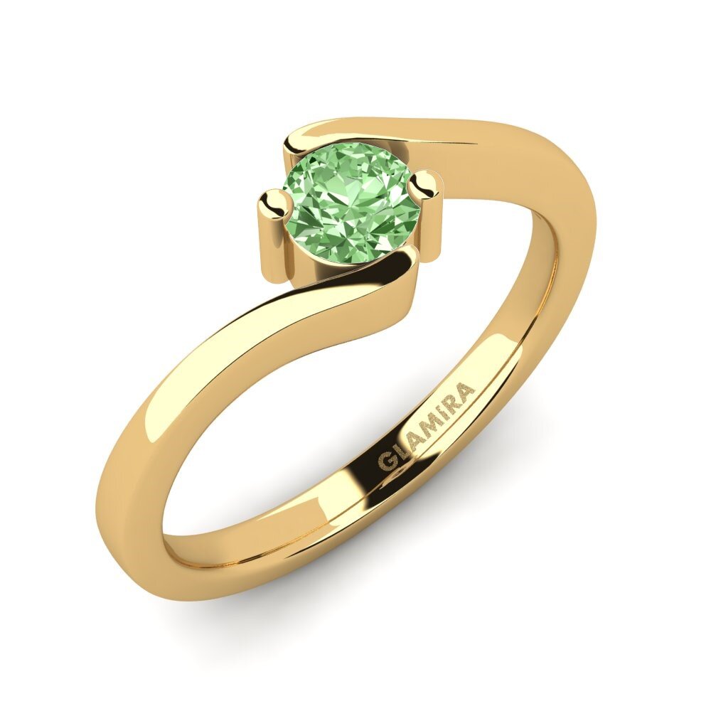 Gelbgold 375 Grüner Diamant Verlobungsring Bridal Element