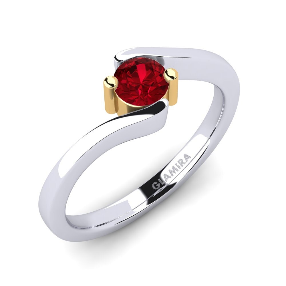 14K White & Yellow Gold Red Zirconia Engagement Ring Bridal Element